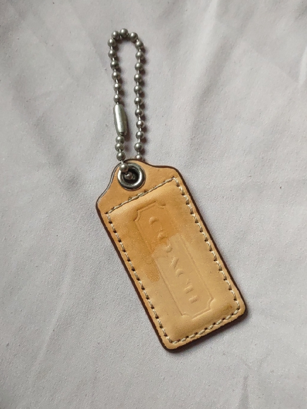 Coach Tan Leather Tag with Bead Chain